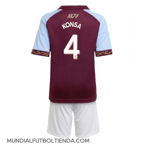 Camiseta Aston Villa Ezri Konsa #4 Primera Equipación Replica 2025-26 para niños mangas cortas (+ Pantalones cortos)